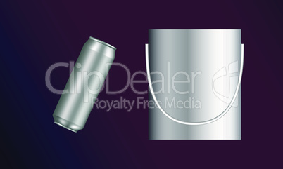 mock up illustration of beer can and whisky ice bucket on abstract background