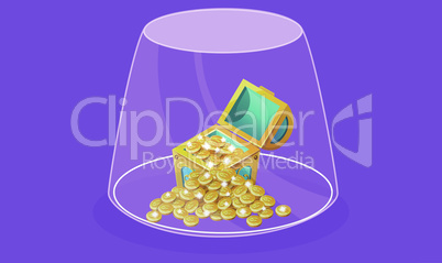 treasure with gold coins in a glass jar on abstract background