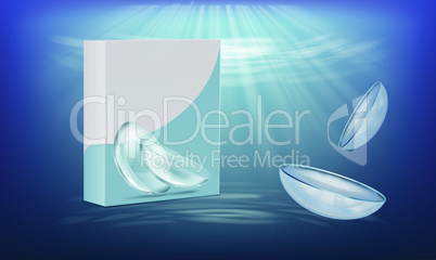 mock up illustration of contact lens packaging on abstract background