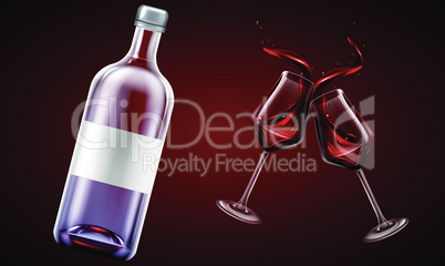 mock up illustration of wine bottle and glass on abstract background