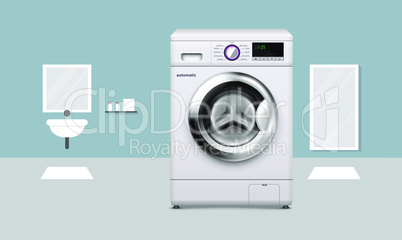 mock up illustration of electronic washing machine in washroom view