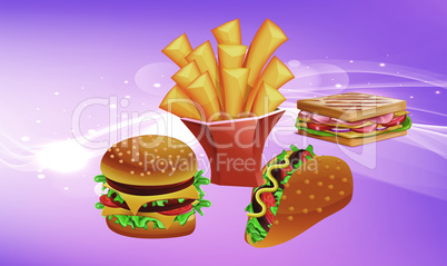 mock up illustration of fast food on abstract background