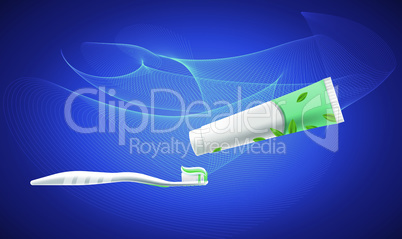 mock up illustration of tooth brush and paste on abstract background