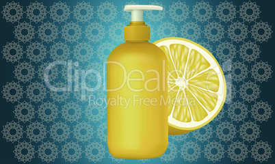 mock up illustration of lemon extract shampoo on abstract background