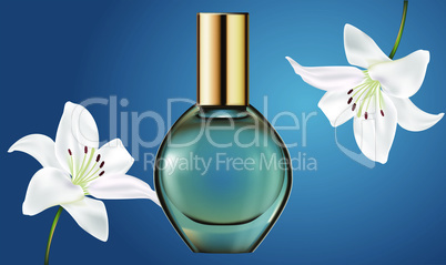 mock up illustration of female perfume from flower extract on abstract background