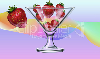 ice cream cup full of fresh strawberry on abstract background