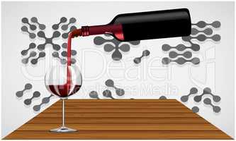wine bottle and glass at table on abstract background