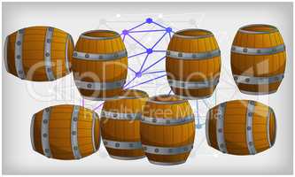 wooden whisky barrel on abstract art background