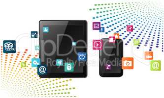 various applications for mobile devices on abstract background