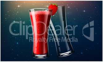 full and empty glass of strawberry juice on dark background