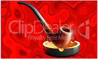 wooden pipe in a tray on abstract red background