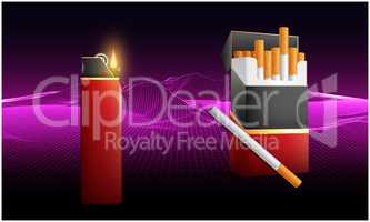 pack of cigarettes with light box on abstract wave background