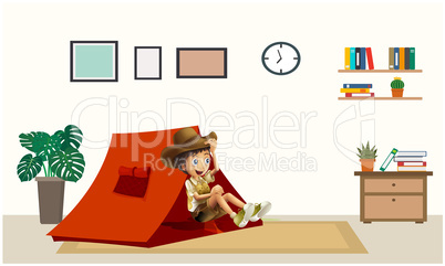 girl is enjoying picnic in a room