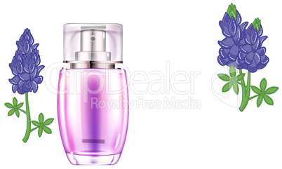 mock up illustration of lavender extract perfume on flower background
