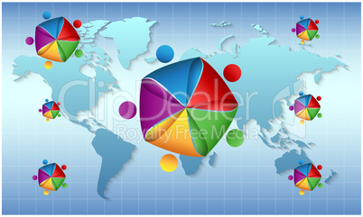 colorful pentagon with dots on world map background