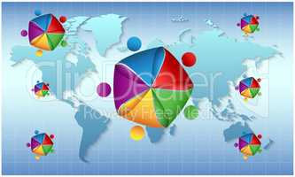 colorful pentagon with dots on world map background