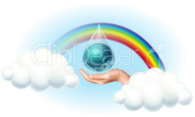 save earth and environment on rainbow and clouds background