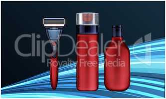 mock up illustration male grooming kit on abstract background