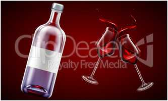 mock up illustration of wine bottle and glass on abstract background