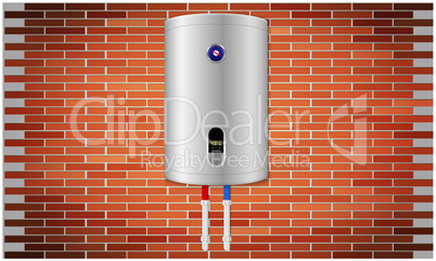 mock up illustration of kitchen water heater on red brick wall background