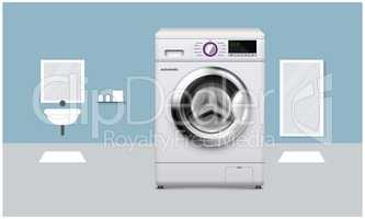 mock up illustration of electronic washing machine in washroom view