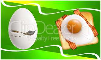 mock up illustration of broken egg with food on abstract background