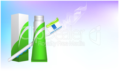 mock up illustration of tooth brush and paste package on abstract background