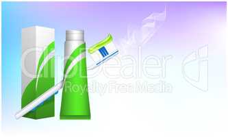 mock up illustration of tooth brush and paste package on abstract background
