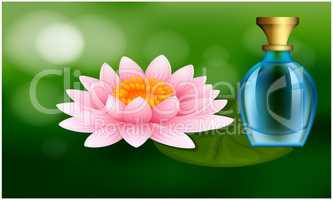 mock up illustration of female perfume from lotus flower extract on abstract background