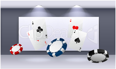four aces and poker chips is in the room