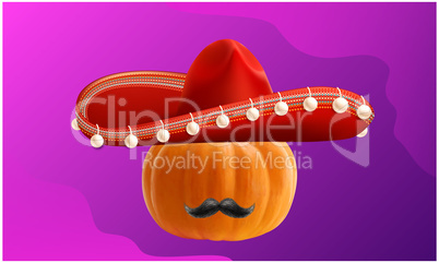pumpkin wearing hat and mustache on abstract background