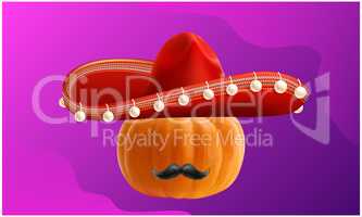 pumpkin wearing hat and mustache on abstract background