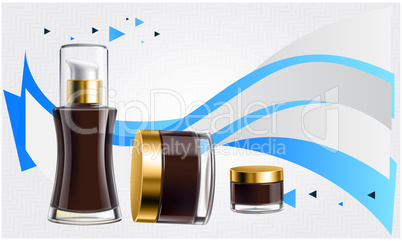mock up illustration of female beauty items on abstract wave background