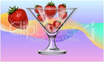 ice cream cup full of fresh strawberry on abstract background