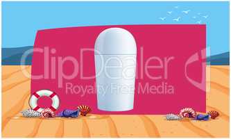 mock up illustration of beauty product on beach side banner advertising