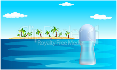 mock up illustration of female perfume on beach water view