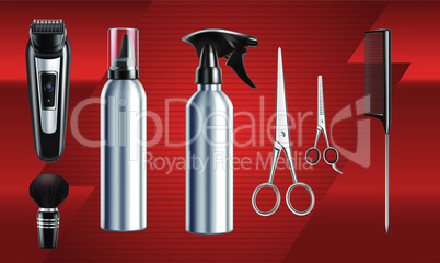 mock up illustration of barber equipment on abstract background