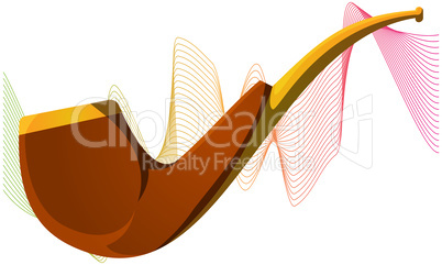 wooden tobacco pipe on abstract wave background