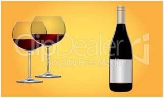 wine bottle and glass on abstract background