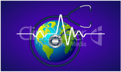 stethoscope checking heartbeat of earth on abstract background