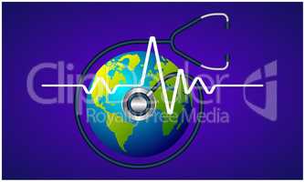 stethoscope checking heartbeat of earth on abstract background