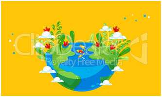 earth has many plants and animals on abstract background
