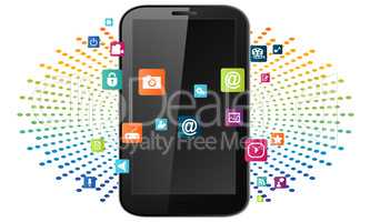 various applications for mobile devices on abstract background