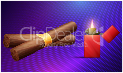 collection of cigar with light box on dark background