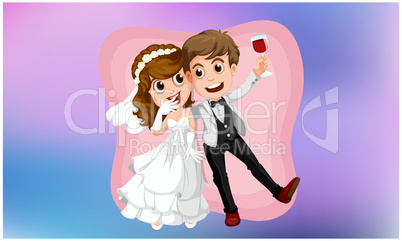 wedding couple celebrating with drink on abstract love background