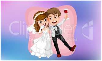 wedding couple celebrating with drink on abstract love background