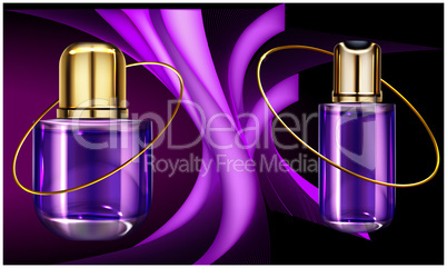 mock up illustration of couple perfume on purple waves background