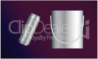 mock up illustration of beer can and whisky ice bucket on abstract background
