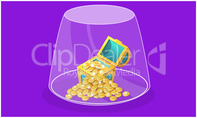 treasure with gold coins in a glass jar on abstract background