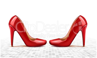 mock up illustration of female footwear on floor surface